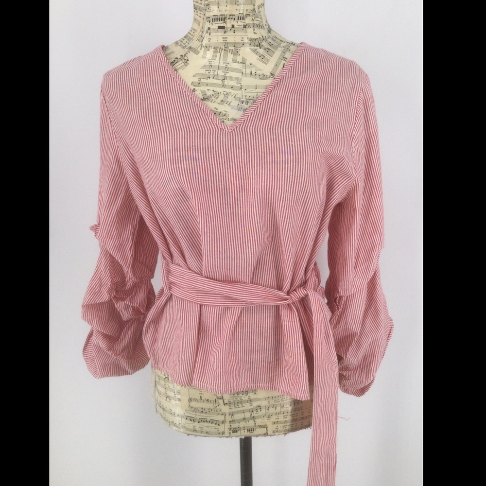 Influence sz10 Red/White Stripes W/Ruched Sleeves